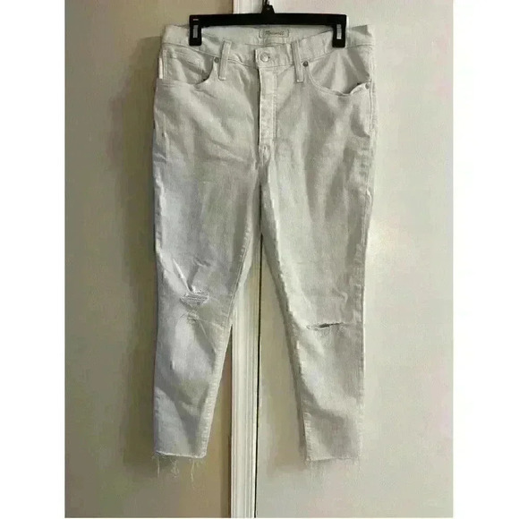 Madewell - women’s white high rise skinny crop distressed jeans, Sz 31 - Picture 1 of 6